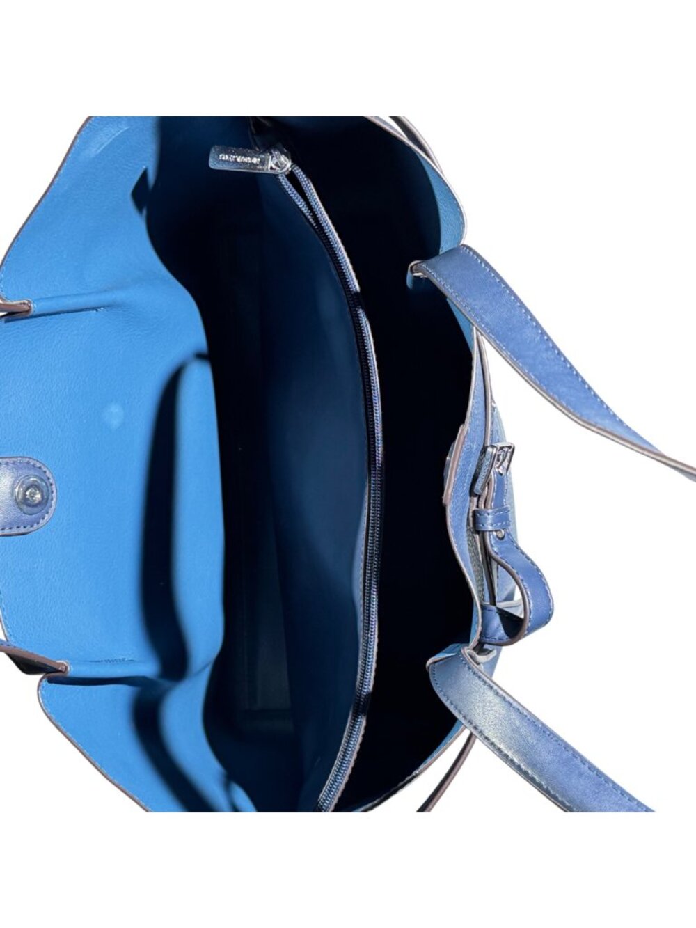 Michael Kors Blue Pebbled Leather Tote Bag Snap Closure & Dual Shoulder Straps - Picture 12 of 14